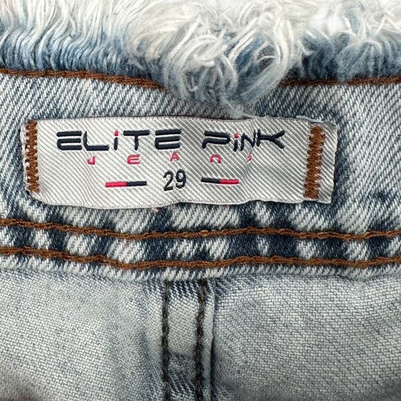 ELITE PINK Light Wash Paperbag Waist Drawstring Frayed Hem Wide Leg Jean Size 29 - Picture 6 of 7